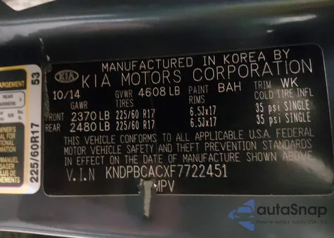 2015 Kia Sportage Lx z USA, uszkodzony, nr VIN KNDPBCACXF7722451